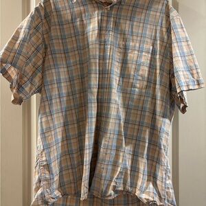 Izod Men's Blue and Orange Plaid Button Down Shirt